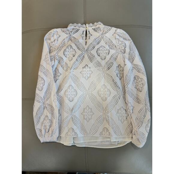 LOFT Women's XS White Mosaic Lace Blouse - Picture 4 of 6